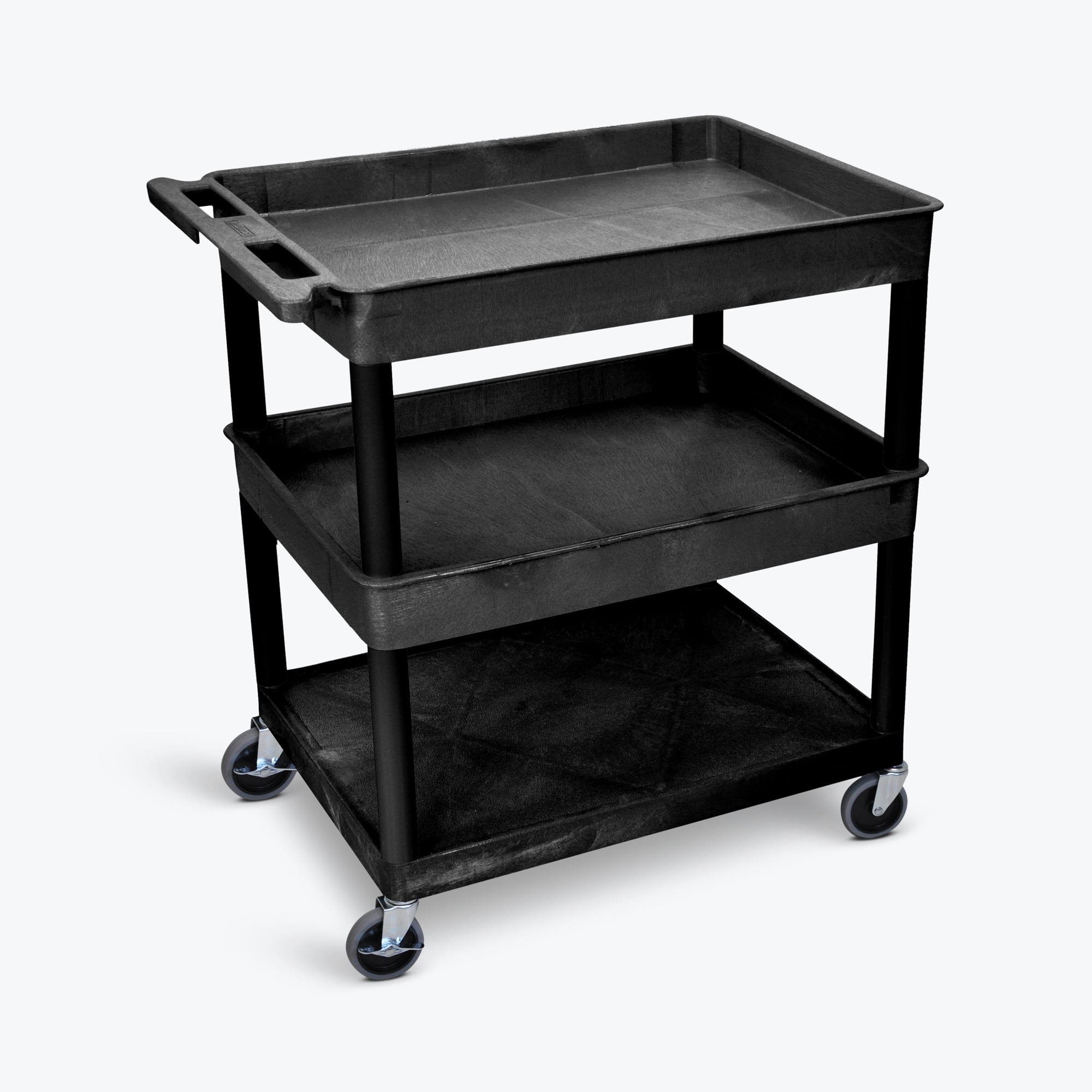 Black 3-Shelf Raised Ledge Utility Cart with Thermoplastic Resin