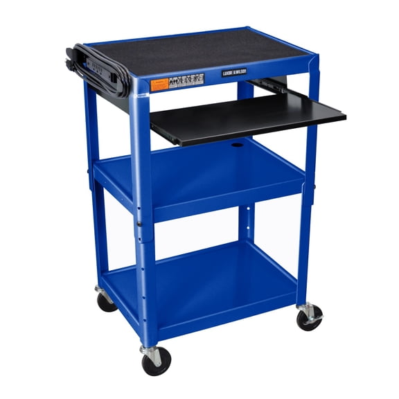 Classroom Basics UCMT1KB-RB Adjustable-Height Steel Utility Cart - Pullout Keyboard Tray, Royal Blue