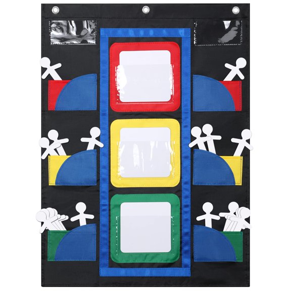 Classroom Behavior Pocket Chart with 36 Dry Erase Cards 26x19.7in Red Yellow Green Light Chart