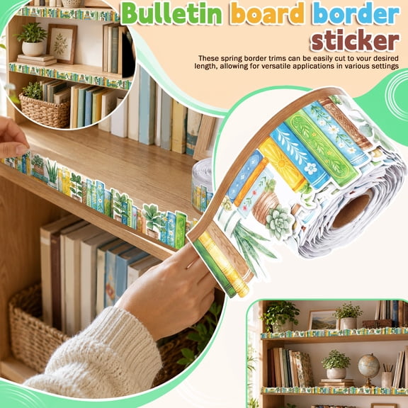 Classroom Border Plant and Book Style Teacher Decorations for Classroom Bulletin Board Decor for Middle High School Back to School Classroom Supplies, 1 Pack