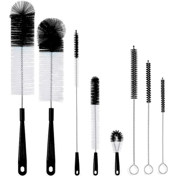 8 Pack Bottle Cleaning Brush Set - Long Handle Bottle Cleaner for Washing Narrow Wine/Beer Bottles, HydroFlask Tumbler, Thermos, Sports Water Bottles, Kettle/Lid Brush, Straw Brush, Black