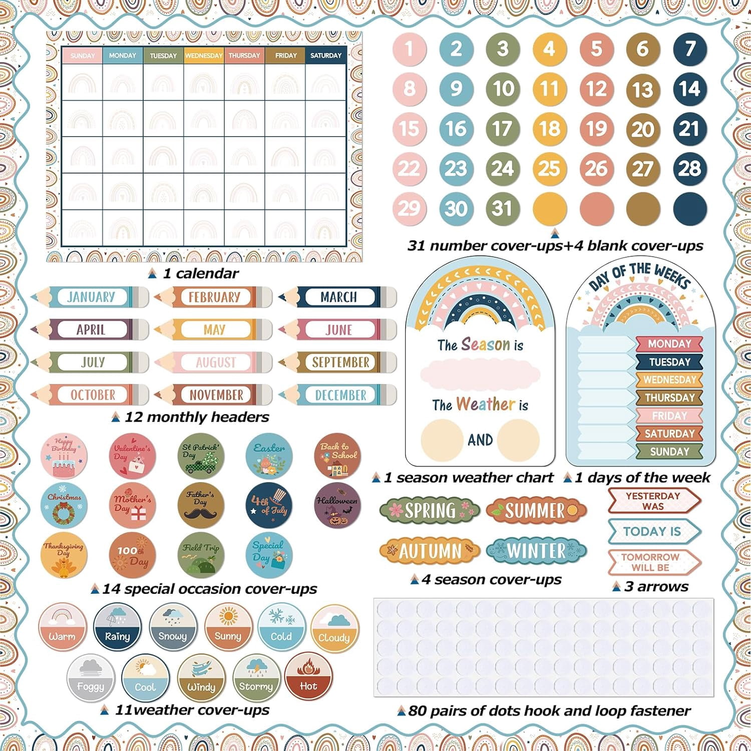 Classroom Calendar Bulletin Board Set Calendar Seasons Weather Chart ...