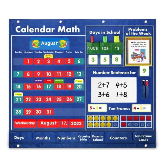 Classroom Calendar Pocket Chart Teaching Aids for Preschool Kindergarten Home