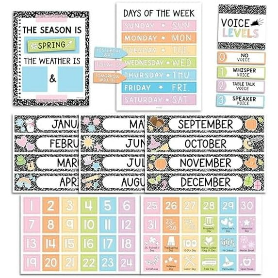 Classroom Calendar Set Bulletin Board Decor – School Calendar For Classroom Elementary & Preschool, Bulletin Board Decorations With Weather Chart & Seasons, Colorful Teacher Must Haves