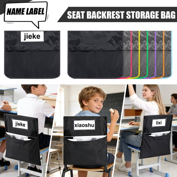 Classroom Chair Pocket Organizer, 4 Pack Seat Back Storage Bag with Multiple Pockets, 15.4x16.9 Inch Student Desk Chair Pockets Organizer for Classroom, Black, 15.3x16.9 inch