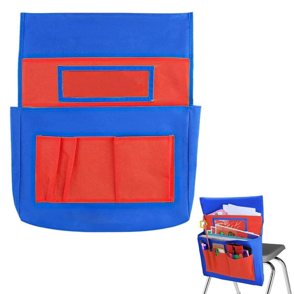 Classroom Chair Storage Bag with Label Slot, Back Pocket Organizer Storage with Label Slot Multiple Pockets for School Home Classrooms, By Meiiso