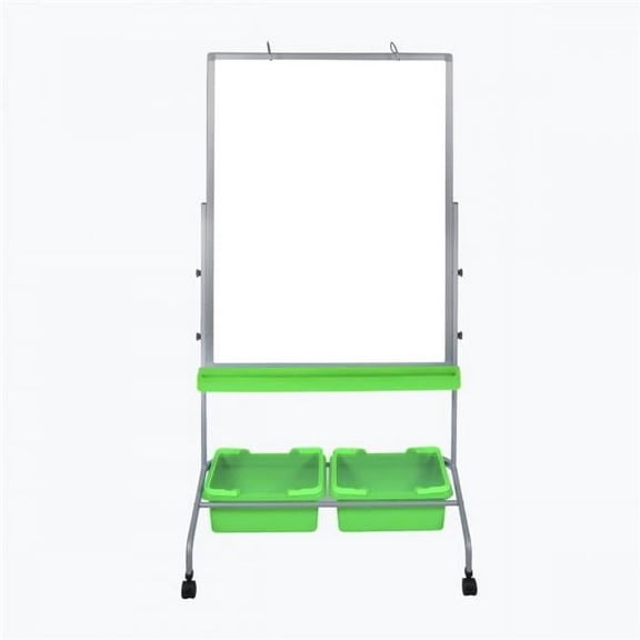 Classroom Chart Stand with Storage Bins, Gray & Green