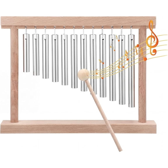 Classroom Chime for Attention Wooden Desk Meditation Wind Chime Bell with Mallet Teaching Aid Calm Down Signal for Teachers Quiet Management Tool Musical Percussion Instrument for Ornament