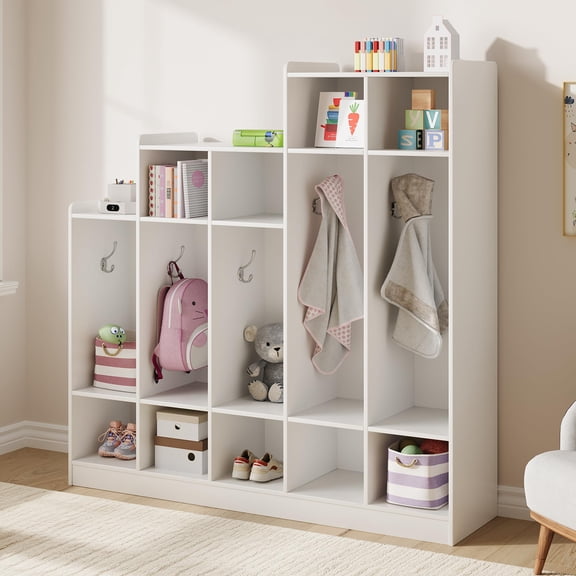 Classroom Coat Locker with 9 Cubbies, 5-Section Daycare Storage Organizer with 10 Hooks for School, Nursery, Kindergarten & Home Entryway