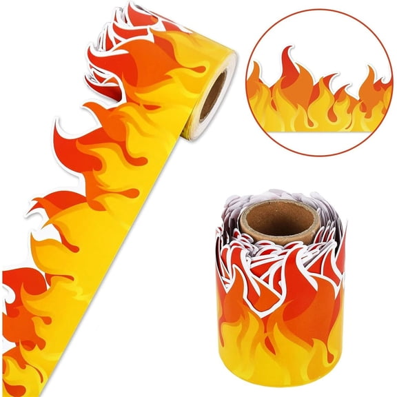 Classroom Decor Sticker Roll, for Student Classroom, Back to School Teacher Supplies, Flame Border Trim, 6 X 3 Inch 49 Ft Continuous Roll Waterproof Vinyl Decals for Whiteboards,