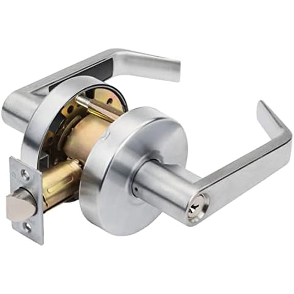 Classroom Door Lock Keyed Lever Lockset, ADA Compliant, Grade 2 Heavy Duty Locking Handle for School, Classroom or Educational Facility, Satin Chrome Finish, Model AUG-03-26D