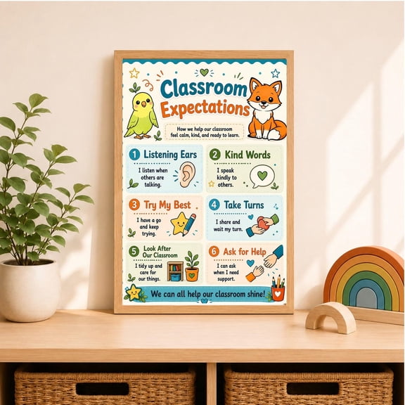 Classroom Expectations Wall Art Print, Unframed Paper Poster 8x10in