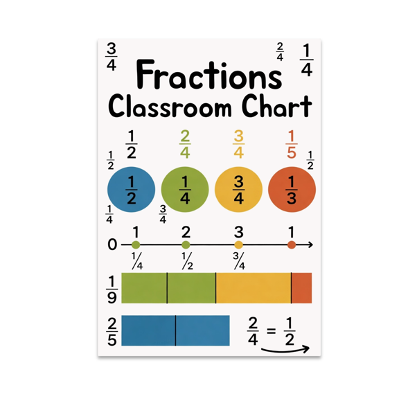 Classroom Fractions Wall Decor - Math Educators - 13x19 Poster Print
