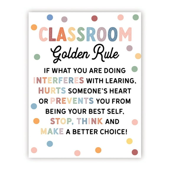 Classroom Golden Rule Pastel Polka Dots Sign Positive Behavior Management Poster for Elementary and Middle School 8.5x11
