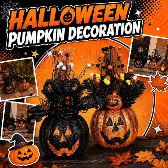 Classroom Halloween Decorations, Black Halloween Simulation Pumpkin Floral Arrangement Tabletop Piece, for Classroom Desktop Party Accent, Spooky Holiday Indoor Decor, 12X14 Inch