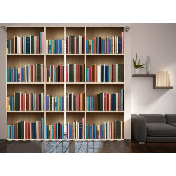 Classroom Home Decor Books Library Bookworm Bookshelf Image Curtain 2 Panel Set