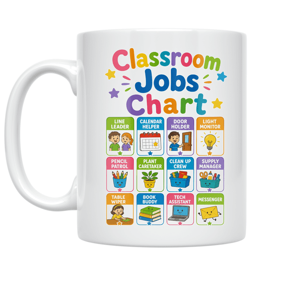 Classroom Jobs Chart Design - Teacher Tools Enthusiast - 11 oz Ceramic Coffee Mug
