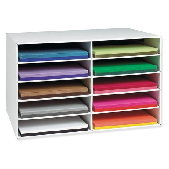 Classroom Keepers 12" x 18" Construction Paper Storage, 10-Slot, White, 17" H x 27" W x 19" D, 1 Unit Holds 12" x 18" Paper