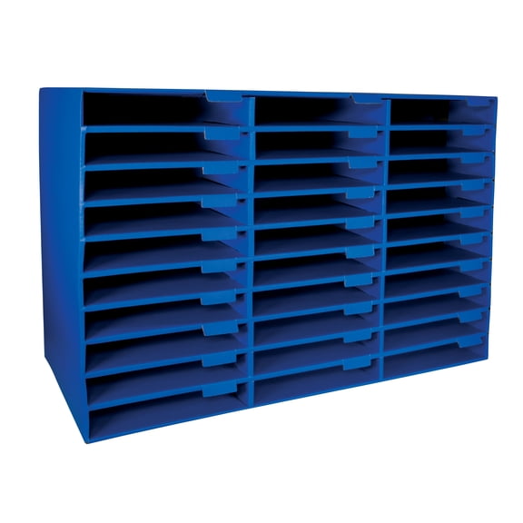 Classroom Keepers Blue 30-Slot Mailbox, Corrugated Cardboard, Recyclable, 21"H x 31.625"W x 12.75"D