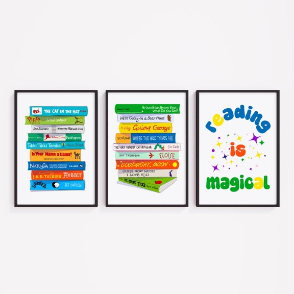 Classroom Library Book Stack Wall Art Educational Set 3 Stretched Canvas 12x18