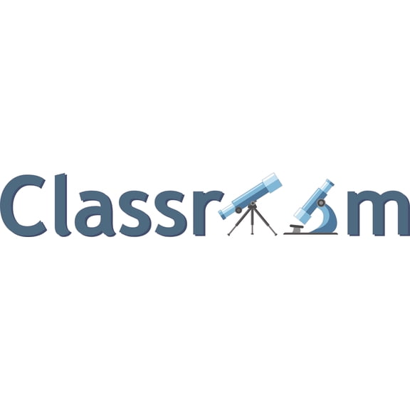 Classroom Logo with Microscope and Telescope Design Vinyl Wall Decal - Entrance Banner Word Art with Science Equipments for Kid's School Room Wall Decoration - 20" x 4"