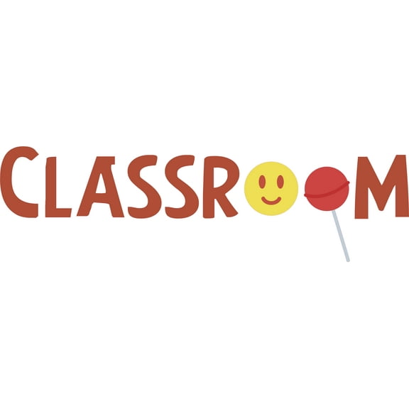 Classroom Logo with Smiley Face and Sweet Lollipop Design Vinyl Wall Decal - Entrance Banner Word Art for Kid's School Room Wall Decoration - 40" x 12"