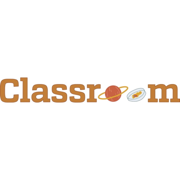 Classroom Logo with Uranus Planet and Laboratory Equipment Design Vinyl Wall Decal - Entrance Banner Word Art with Science Theme for Kid's School Room Wall Decoration 20" x 4"