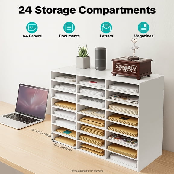 Classroom Mailbox 24 Slots, Heavy Duty PVC Student Teacher Mailboxes, Large Capacity Literature Organizer Shelf for Office School, Space Saving Cubby System, White