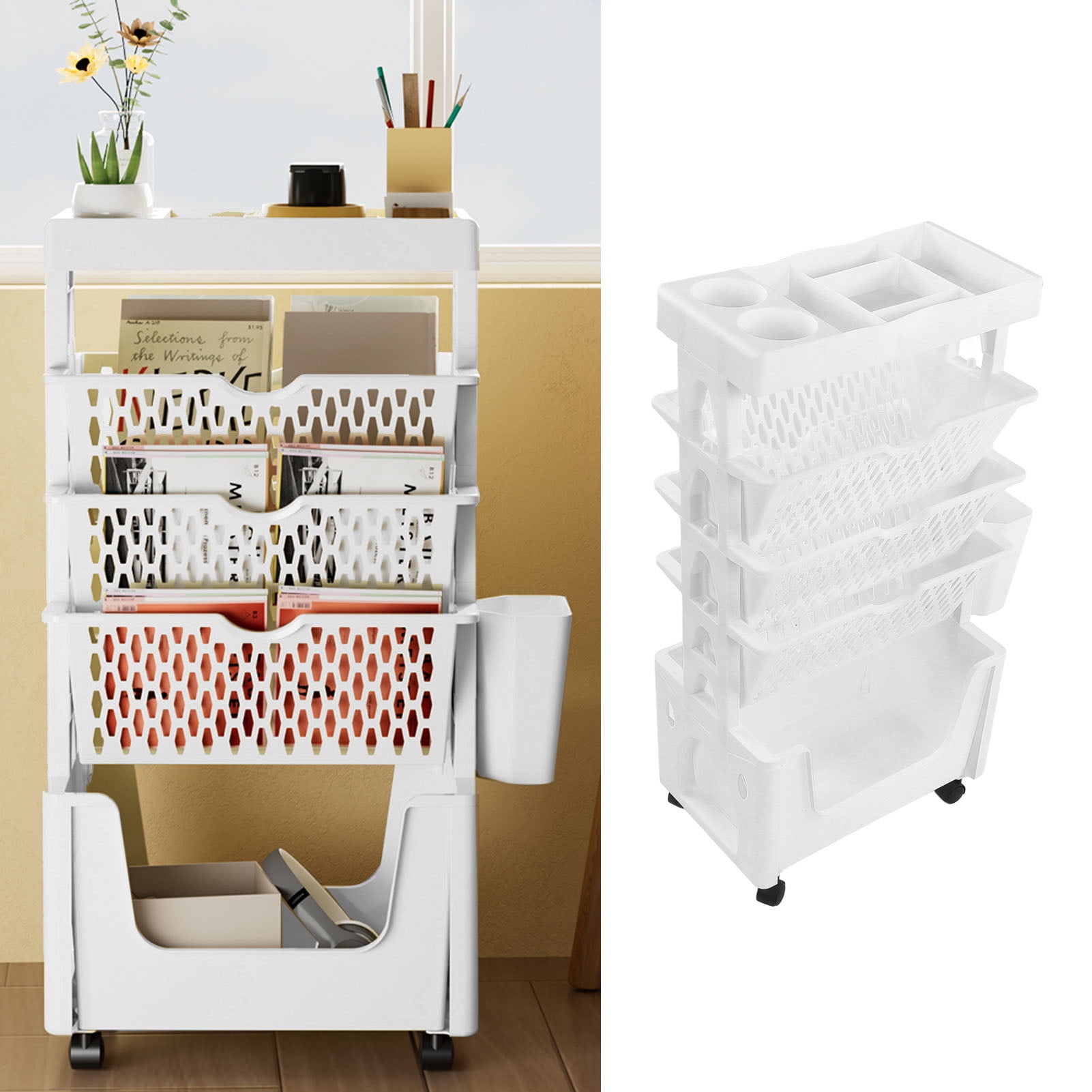 Classroom Organization Shelves, Movable Book Rack Large Capacity 5 Layer Thickened Rollers