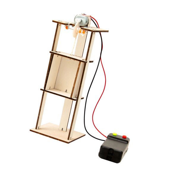 Classroom Physics Demonstration Elevator Model with Wooden Frame Lift Cabin and Hand Controller for Build and Observation Practice