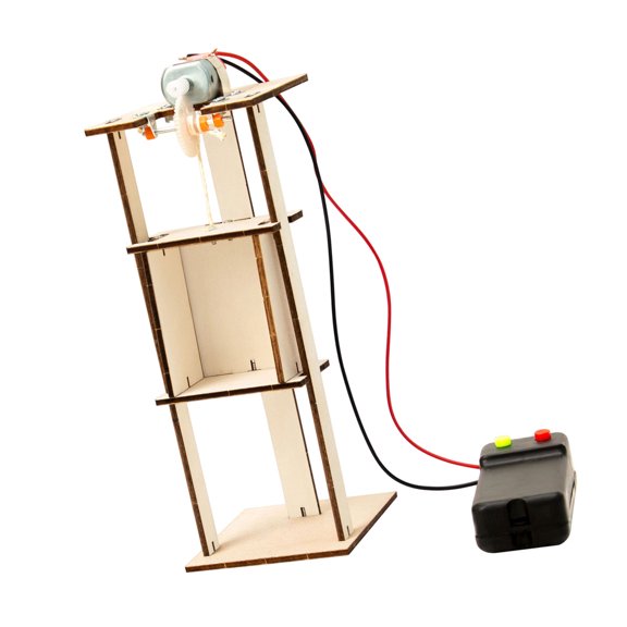 Classroom Physics Demonstration Elevator Model with Wooden Frame Lift Cabin and Hand Controller for Build and Observation Practice