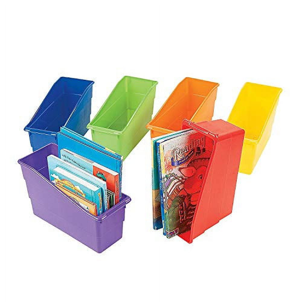 Really Good Stuff Large Plastic Labeled Book and Organizer Bin for Classroom or Home Use Sturdy Plastic Book Bins in Fun Primary Colors (Set of 4)