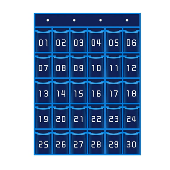 Classroom Pocket Chart,Classroom Pocket Chart for cellphones organizer,Calculators Holder Wall Door Mount Hanging,Sundries Closet Pocket Chart Pocket Storage,children's literacy Blue 30 Pockets