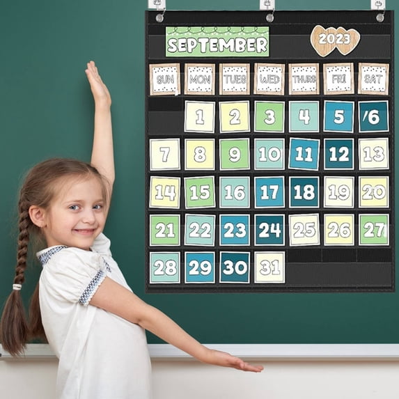 Classroom Pocket Chart Cozival Classroom Monthly Calendar Pocket Chart, Black, for 2.75"X2.75" Cards, Homeschool and Classroom Must-Haves, Wall Organizer for Teachers, Wall Organizer for Cards