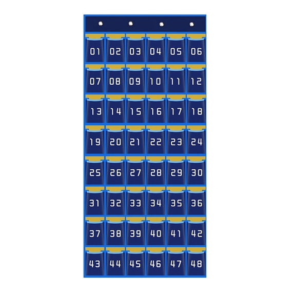 Classroom Pocket Chart Hanging Organizer for Cellphones Storage Bag Pocket Organizer for Closet Dormitory Children's Literacy Blue 48 Pockets