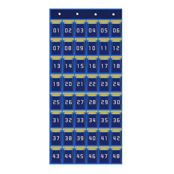 Classroom Pocket Chart Hanging Organizer for Cellphones Storage Bag Pocket Organizer for Closet Dormitory Children's Literacy Blue 48 Pockets