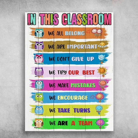Classroom Poster, Classroom Rules - In This Classroom, We All Belong, We Are Important 11 x 17 Inch Poster