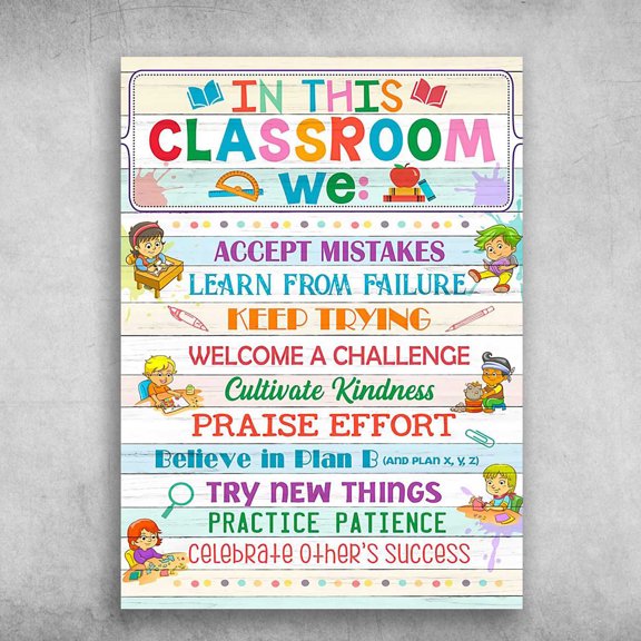 Classroom Poster, In This Classroom, We Accept Mistakes, Learn From Failure, Keep Trying, Welcome A Challenge 11 x 17 Inch Poster