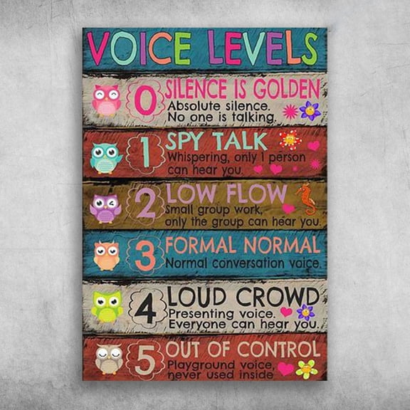 Classroom Poster, Voice Levels, Silence Is Golden, Absolute Silence, No One Is Talking, Spy Talk, Whispering 16 x 24 Inch Poster