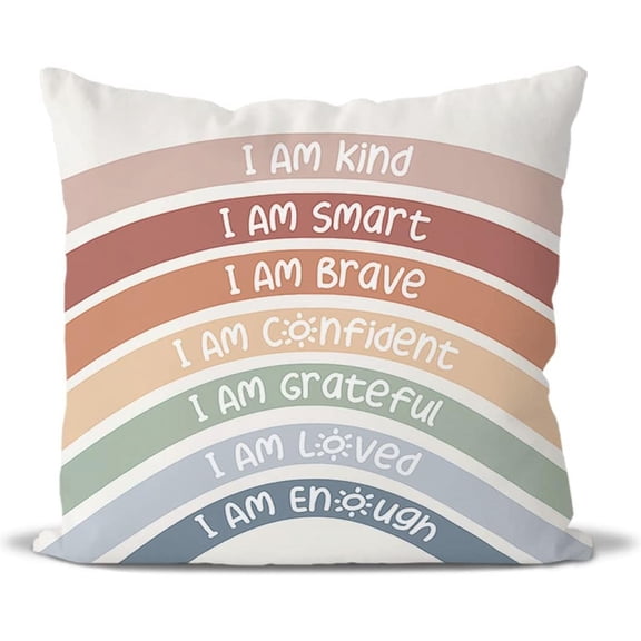 Classroom Reading Corner Boho Rainbow Decor Throw Pillow Covers, Book Center Calming Corner Home Bedroom Playroom Decor Pillow Case, 18x18 Inch Pillowcase