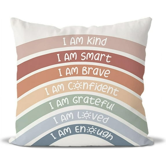 Classroom Reading Corner Boho Rainbow Decor Throw Pillow Covers, Book Center Calming Corner Home Bedroom Playroom Decor Pillow Case, 18x18 Inch Pillowcase