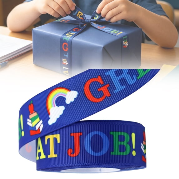 Classroom Ribbon for Crafts, Back to Classroom Graduation ABC Pencil Ribbons Ruler Teacher Ribbons, Classroom Decoration Fabric Decorative Ribbon for Wreath Bows, Gift Wrapping, DIY Crafts, Style C