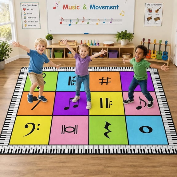 Classroom Rug, Colorful  Note Seating Rug - 5x7 Ft  Playmat Rugs with Rubber Backing, Educational Carpet for  Circle Time Bedrooms  Room  Studio(12 Seat)