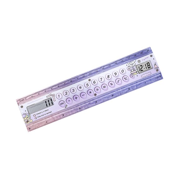Classroom Ruler Calculator with LCD Clock, 15 cm/5.9 inch Measuring Scale and 8 Digit Screen for Desk Work and Homework