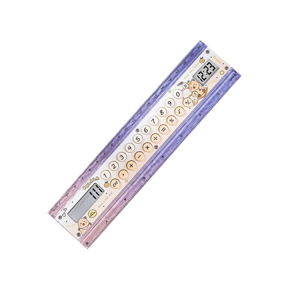 Classroom Ruler Calculator with LCD Clock, 15 cm/5.9 inch Measuring Scale and 8 Digit Screen for Desk Work and Homework