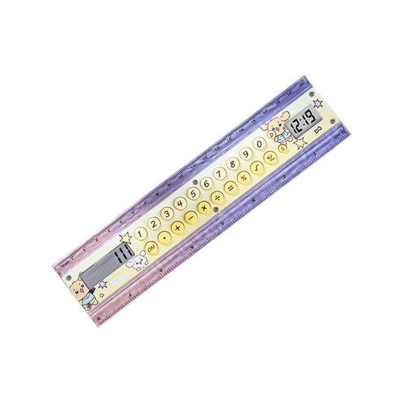 Classroom Ruler Calculator with LCD Clock, 15 cm/5.9 inch Measuring Scale and 8 Digit Screen for Desk Work and Homework
