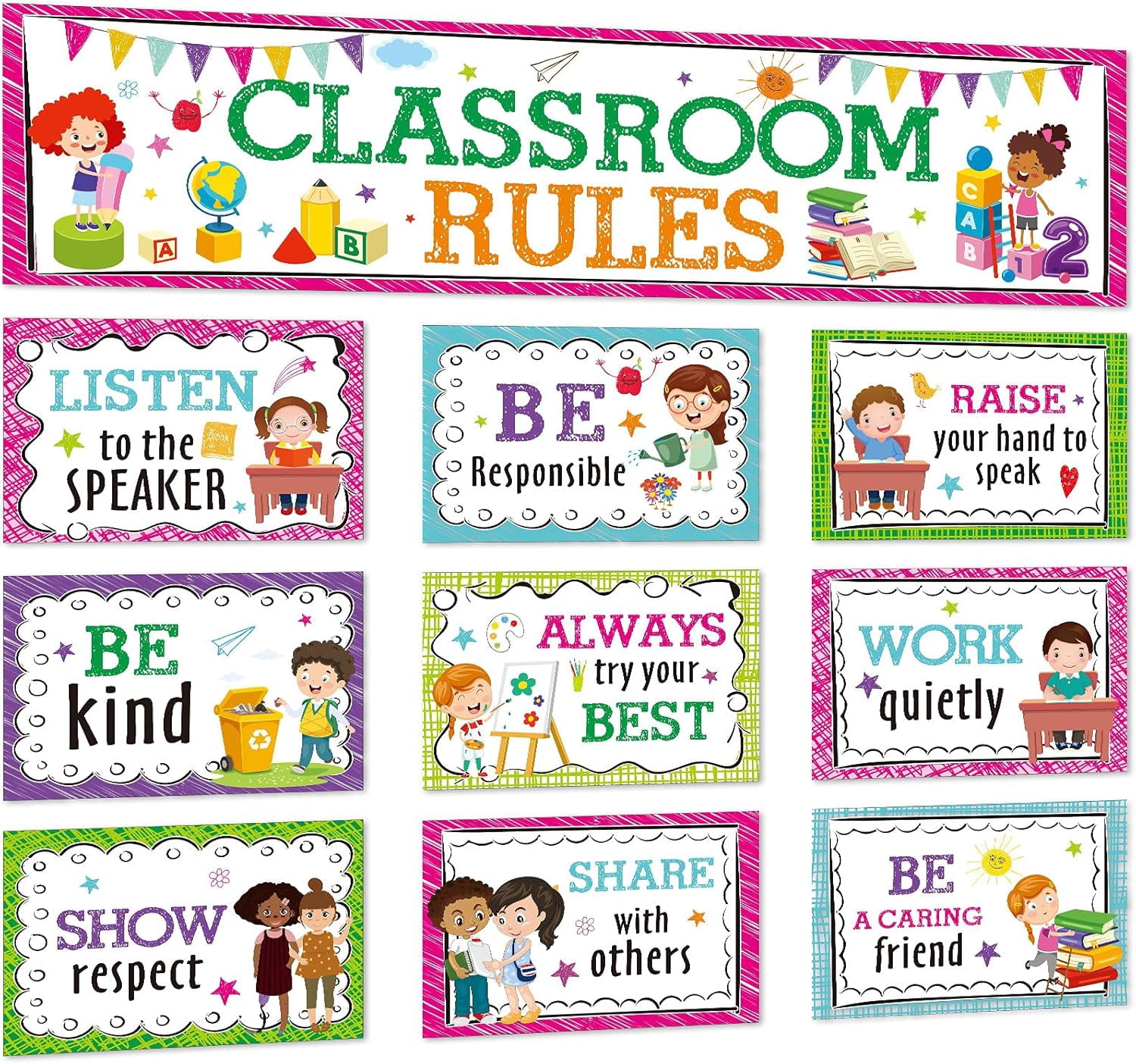 Classroom Rules Bulletin Board Set for Decorations Back to School ...