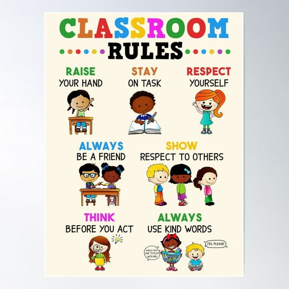 Classroom Rules Cute Principle Student Back To School Poster Wall Art, Modern Wall Decor For Living Room Bedroom, 8x12 UNFRAMED