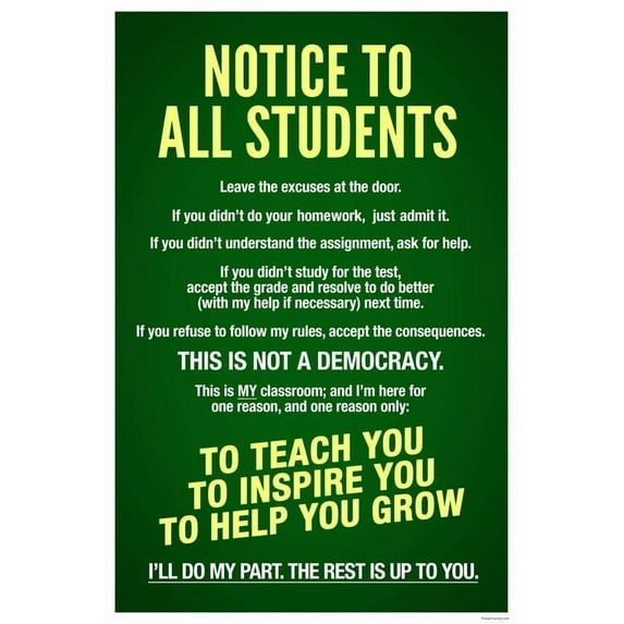 Classroom Rules Poster High School Supplies For Teachers Green Notice To All Students Warning Cool Wall Art Print Poster