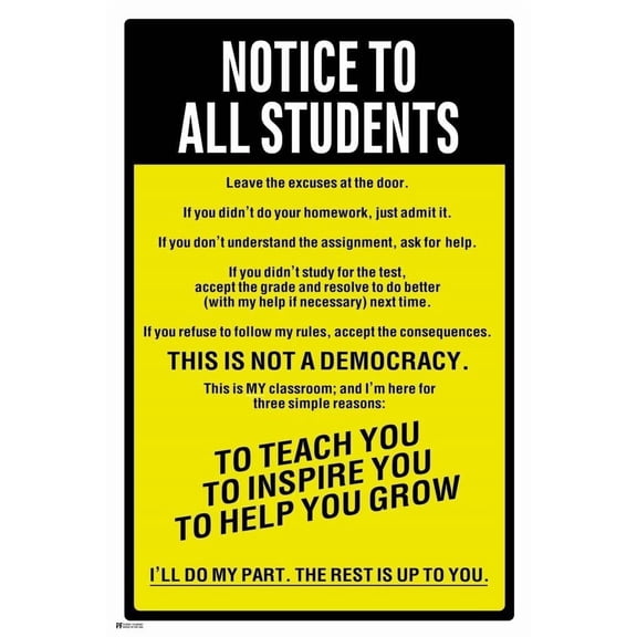 Classroom Rules Poster High School Supplies For Teachers Yellow Notice To All Students Warning Cool Wall Art Print Poster